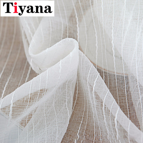 Tiyana moderna de rayas Color blanco Tulle Cortina para dormitorio salón ventana Cortina de Voile Panel P039D40 ► Foto 1/6