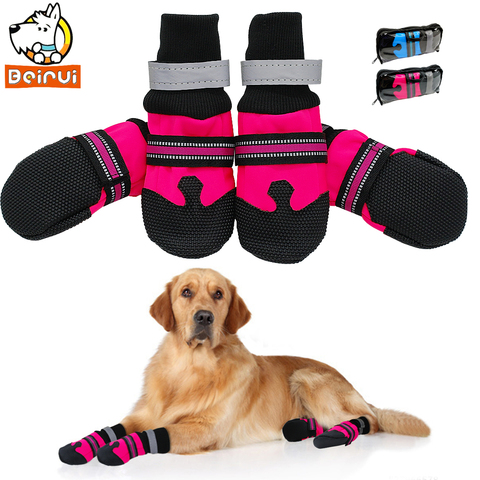 4 unids antideslizante Zapatos para perro ropa de lluvia impermeable reflectante Botas pata protector al aire libre calcetín para grandes Perros rosa azul ► Foto 1/6