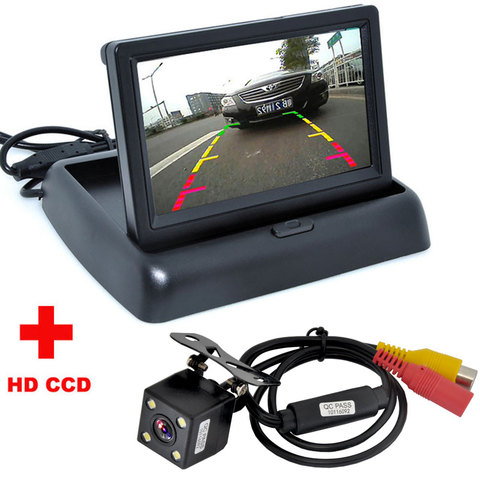 Nueva cámara de visión nocturna 4LED CCD de visión trasera de coche con Monitor de cámara de vídeo plegable LCD de 4,3 pulgadas a Color para coche asistencia de estacionamiento para coche ► Foto 1/6