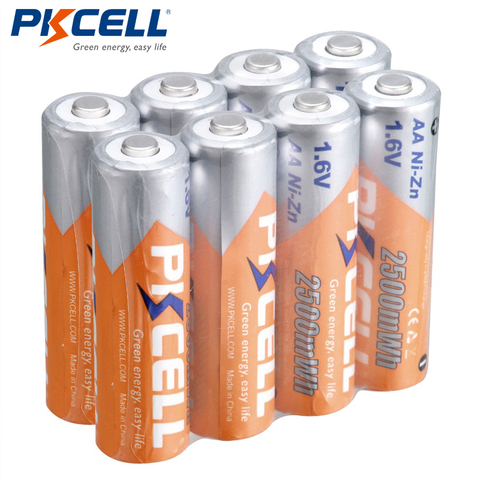 8 unids/lote PKCELL batería AA Ni-Zn 1,6 V 2500mWh de níquel-Zinc en a granel recargable AA baterías de la batería baterías ► Foto 1/3