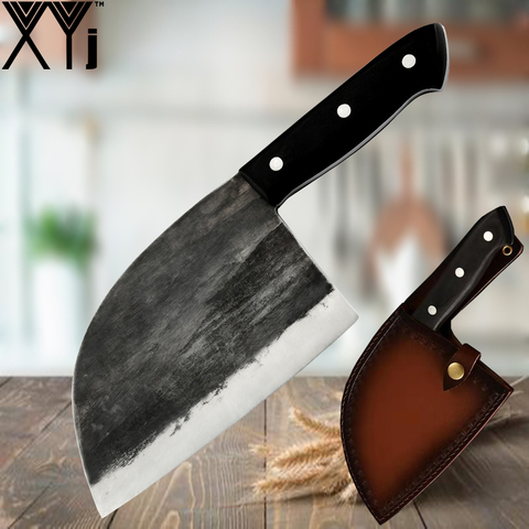 XYj Acero inoxidable 6,5 pulgadas cuchillo de Chef forjado hecho a mano mango completo Tang cuchillo chino cuchillo de carnicero cuchillos de cocina ► Foto 1/6
