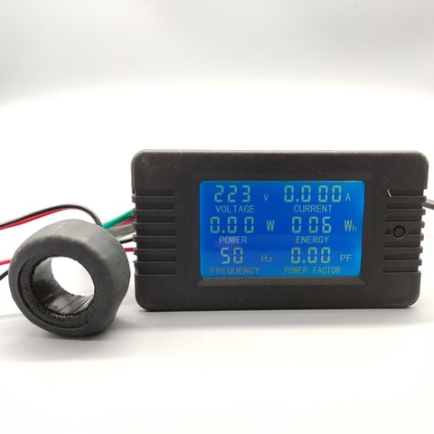 6 En 1 AC 100A Digital voltímetro amperímetro de energía de frecuencia de potencia Factor metro del Panel actual de 110V 220V LCD azul ► Foto 1/6