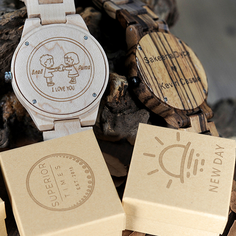 Grabado personalizado logotipo tarifa bambú madera relojes papel bambú y Cajas de Regalo de madera ► Foto 1/6