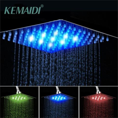 Cabeza de ducha de baño KEMAIDI, latón cromado LED cuadrado, cabezal de ducha de lluvia, rociador superior sobre ducha para 8 