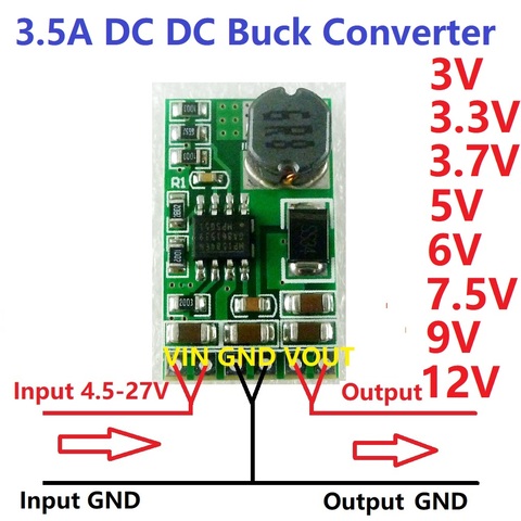 Módulo convertidor de DC-DC de 3.5A, placa reguladora de voltaje reductor Buck de 4,5 V-27V a 3V 3,3 V 3,7 V 5V 6V 7,5 9V 12V ► Foto 1/6