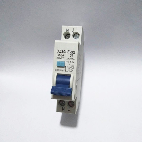 Disyuntor de corriente Residual, 1P + N 16A RCBO 6KA, protección contra fugas de corriente Residual, DZ47LE-T1 RCD compacto de 18mm ► Foto 1/6