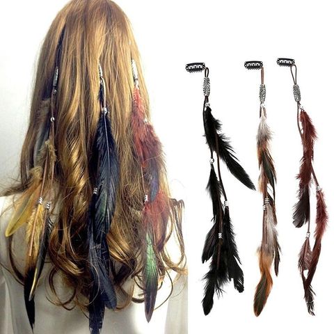 Diadema de plumas para mujer, tocados de cuerda de pelo Tribal, tocado Hippie para fiesta, 1 unidad, tocado nuevo ► Foto 1/5