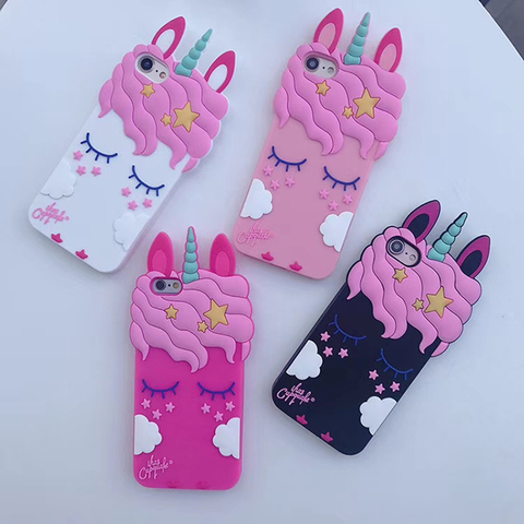 Funda de silicona suave de unicornio rosa de dibujos animados en 3D para iphone 7 6X8 6s plus 5S SE XS XR 11 Pro Max funda de conejito de goma ► Foto 1/5