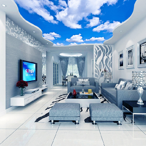 Papel tapiz de Mural de techo personalizado, 3D, cielo azul y nubes blancas, Fondo de techo para sala de estar, dormitorio, foto, empapelado ► Foto 1/6