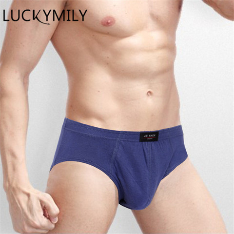Luckymily-Calzoncillos sólidos para hombre, ropa interior Sexy de M-5XL, Bikini corto de algodón, Calzoncillos largos ► Foto 1/6