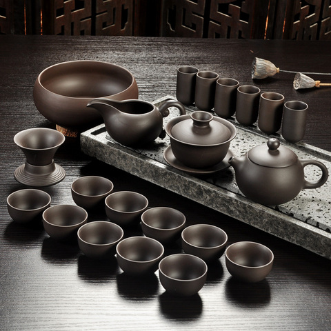 Juego de té de arena púrpura Yixing negro/rojo cerámica kung fu tetera, tetera de arena púrpura hecha a mano gaiwan Tureen Ceremonia de té ► Foto 1/6