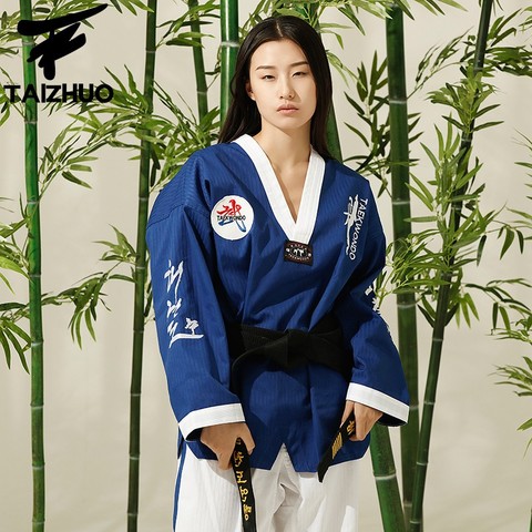 Nuevo hombre adulto mujer taekwondo uniforme con bordado WTF aprobados Taekwondo traje dobok para unisex diseño promocional ► Foto 1/1