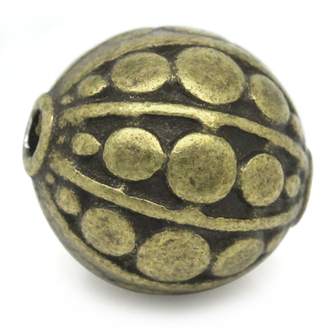 Cuentas espaciadoras de Doreen Box, bola redonda, abalorio tallado de rayas de bronce antiguo y punto para fabricación de joyas DIY, 10x9mm, agujero: 1,5mm, 30 Uds. ► Foto 1/3