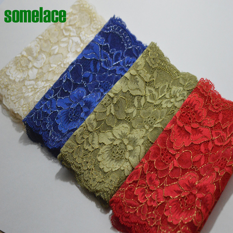 Tira elástica de encaje para decoración del cabello, tira de encaje para vestido de boda, borde de encaje para falda, color rojo ~ Verde ~ cutis ~ hilo azul dorado, 2yds/lote ► Foto 1/5