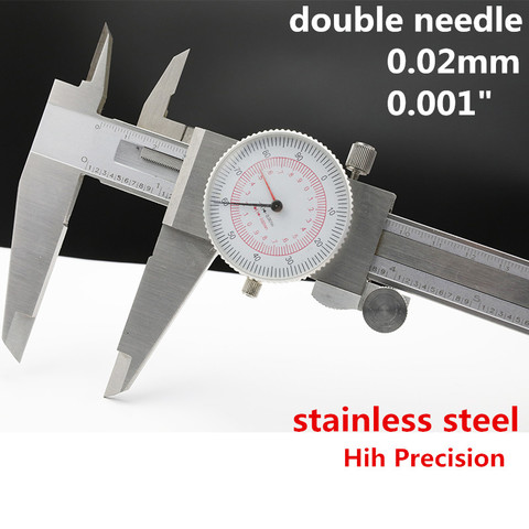 Calibrador vernier de esfera de acero inoxidable de alta calidad, herramienta de medición de espesor, calibre de dial de plástico, 150mm, 0,02mm, 0.001