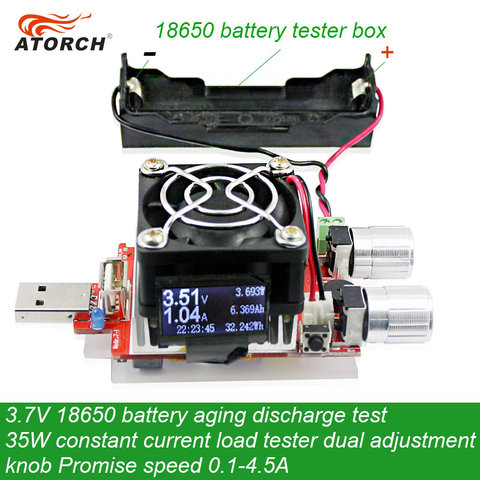 ATORCH 3,7 V 18650 batería prueba de envejecimiento de descarga 35W corriente constante doble perilla ajustable probador de carga CC USB 0,1-4.5A ► Foto 1/4