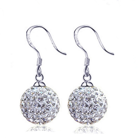 Venta al por mayor, bañado en plata cristal brillante a la moda bola Shambala señoras pendientes de gota joyería regalo femenino Anti alergia barato ► Foto 1/6