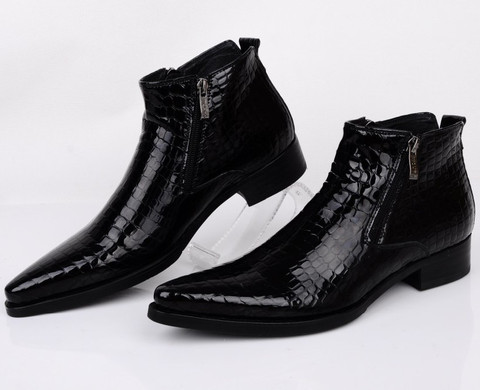De gran tamaño EUR46 serpentina azul/negro señaló vestido zapatos para hombre zapatos botas de tobillo botas de cuero genuino zapatos de hombre para boda ► Foto 1/6