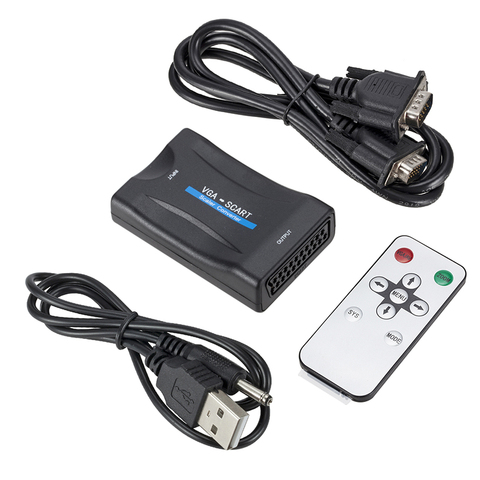 1080P VGA a SCART de vídeo adaptador de convertidor de Audio + Control Remoto + Cable USB + VGA Cables ► Foto 1/6