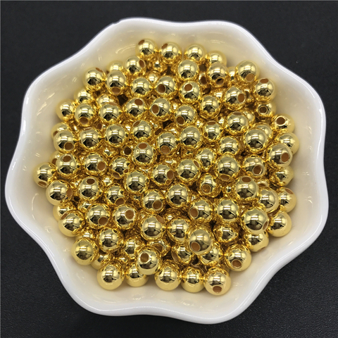 Perlas de imitación acrílicas doradas para fabricación de joyas, abalorios redondos, separador con perla, 4mm, 6mm, 8mm, 10mm ► Foto 1/2