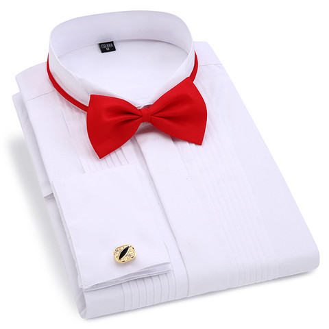 Boda de los hombres traje Camisas manga larga vestido francés gemelos Swallowtail doble botón oscuro diseño Caballero camisa blanco Rojo Negro ► Foto 1/6