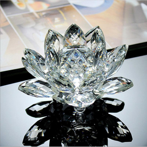 80 mm Feng shui de artesanía de cristal con diseño de flor de loto de cristal pisapapeles de adorno figuras casa decoración del banquete de boda, regalos de recuerdo ► Foto 1/6