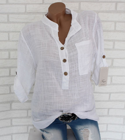 Blusa de lino y algodón con manga larga para otoño, Camisa lisa con cuello en V para mujer, camisas de trabajo de talla grande, S-5XL, 2022 ► Foto 1/6