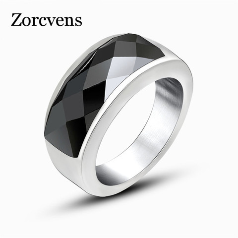 ZORCVENS-Anillo de piedra negra/azul/roja para mujer, de acero inoxidable de alta calidad, anillo de lujo de alto pulido ► Foto 1/6