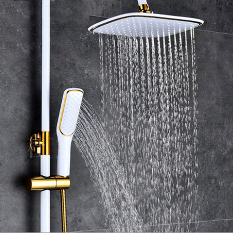 Cabezal de ducha de cascada de alta calidad, rociador de ducha de mano de color dorado y blanco, 5 estilos ► Foto 1/6