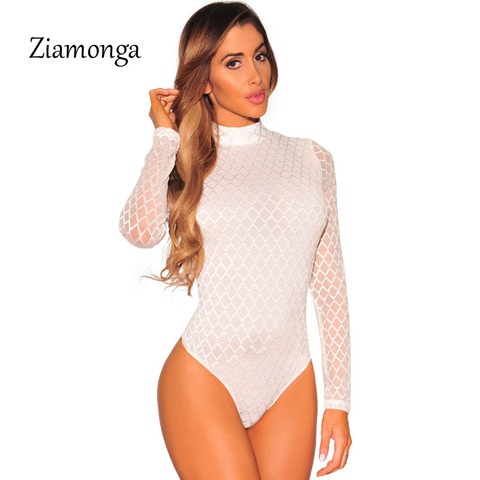 Ziamonga 2022 marca Sexy mono mameluco de mujer blanco y negro hueco manga larga de malla Bodycon monos elástico cuerpo Femme ► Foto 1/6