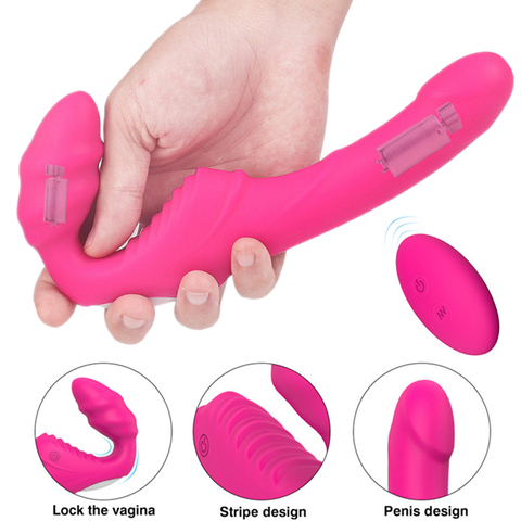 Vibrador Strapon para mujeres y adultos juguete sexual con doble punto G, inalámbrico, teledirigido, USB, recargable ► Foto 1/6