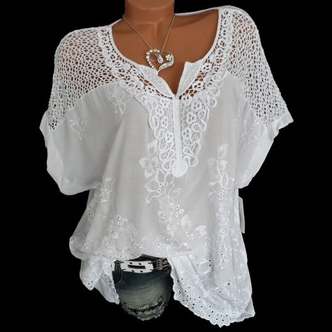 Camiseta blanca de talla grande para Mujer, blusa elegante 5xl 4xl 2022, camisetas de encaje Xxxxxl xxxxl, Camiseta holgada para Mujer ► Foto 1/6