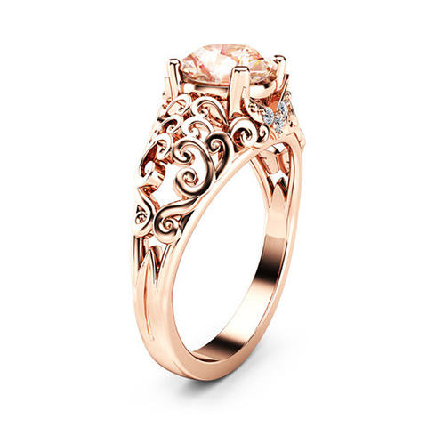 Huitan-anillos de boda de Color rosa dorado para mujer, con brillante champán, Circonia cúbica AAA, joyería con patrón calado ► Foto 1/6