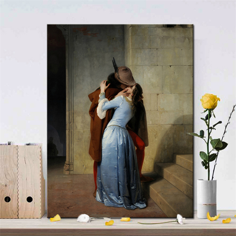 Italia pintor Francesco Hayez BESO-Il Bacio carteles y huellas cuadro sobre lienzo para pared imagen de amantes para decoración para sala de estar, regalo ► Foto 1/1