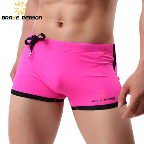 BRAVE PERSON marca hombres ropa de playa pantalones cortos hombres natación troncos cortos suave Nylon Sexy hombres playa pantalones cortos B1010 ► Foto 1/6