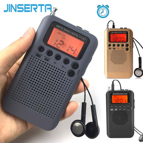 JINSERTA Mini LCD Digital FM/AM Radio despertador y altavoz con función de visualización de tiempo toma de auriculares de 3,5mm y Cable de carga ► Foto 1/6
