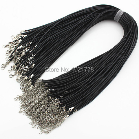 Envío rápido al por mayor 2mm negro Cera cuero cordón collar cuerda 45 cm cadena langosta cierre DIY joyería accesorios 100 unids/lote ► Foto 1/4