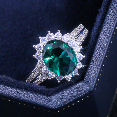 Huitan-anillos de boda de la serie de plantas románticas, anillo de compromiso de estilo europeo Vintage con piedra verde brillante, forma de flor de lujo ► Foto 1/5
