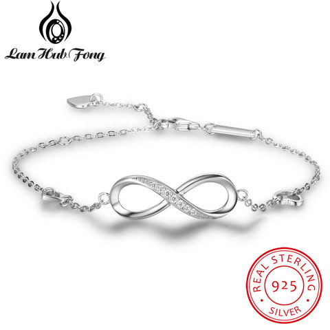 Pulseras de plata de ley 925 para mujer, pulsera Infinity con Circonia cúbica, cadena en forma de 8, regalo de joyería (Lam Hub Fong) ► Foto 1/6