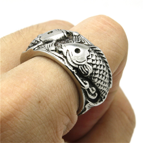 Anillo de moda de joyería para hombre pesado doble peces anillo de calidad superior 316L de acero inoxidable ► Foto 1/5