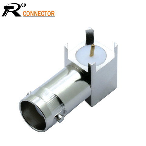 BNC hembra chasis montaje circuito impreso PCB montaje 4 Pin BNC hembra soldadura central 90 grados ángulo recto chasis conector niquelado ► Foto 1/1