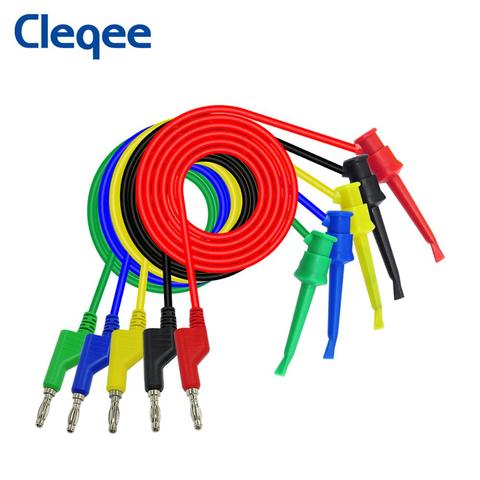 Cleqee-Cables de prueba P1045, 5 uds., Conector de banana apilable de 4mm para prueba de clip, Cables duraderos de prueba, multímetro de cobre de 1M ► Foto 1/4