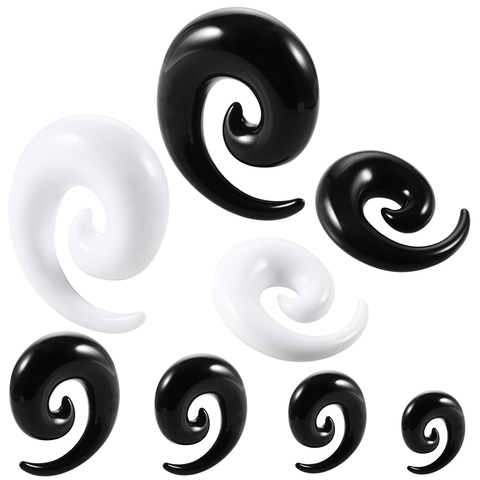 Par acrílico negro y blanco espiral oreja calibradores estiramiento oreja enchufe túnel expansor Piercing para joyería Unisex 1,6mm-20mm ► Foto 1/6
