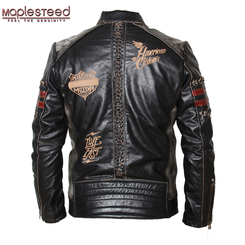 MAPLESTEED-chaqueta de cuero genuino para hombre, de piel de vaca, piel de becerro, delgada, negra, 094 ► Foto 1/6