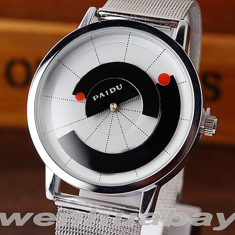 Paidu único arco puntero negro/blanco cuarzo correa de malla inoxidable reloj de pulsera para hombre chico giratorio Dial Digital regalo relojes de pulsera ► Foto 1/6