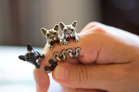 2016 Retro Animal hecho a mano francés bulldog anillo de moda antiguo oro plata Vintage anillos ajustables para mujeres JZ315 ► Foto 1/5