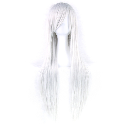 Soowee 80 cm largo pelo sintético blanco púrpura Cosplay pelucas resistente al calor Fiber Party pelo negro peluca recta peluca para mujer ► Foto 1/6
