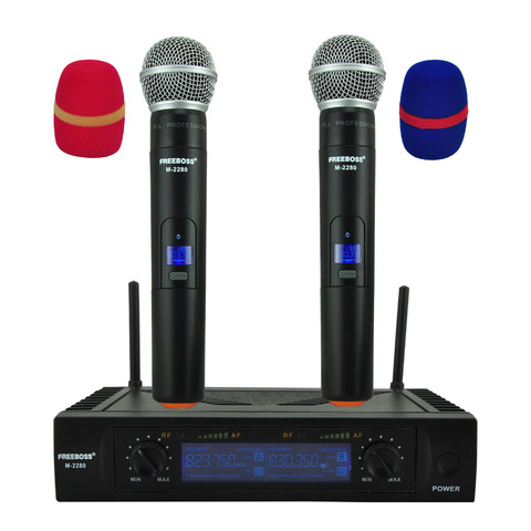 Freeboss M-2280 50M de distancia 2 canales Sistema de micrófono de mano Karaoke UHF micrófono inalámbrico (Brasil acciones de San Valentín sin impuestos) ► Foto 1/6