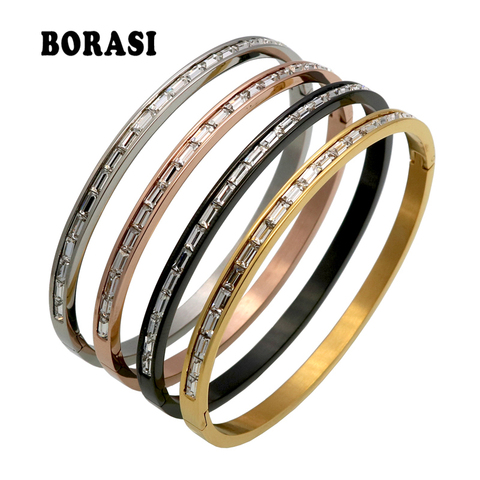 Pulsera de acero inoxidable con cristales Color dorado, rosa y plateado para mujer, brazalete de amor, joyería de boda abierta, 1 ud. ► Foto 1/5