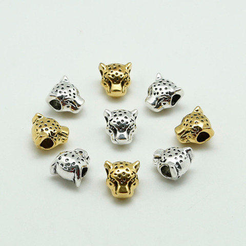 10 Uds encantos de Metal para fabricación de joyería DIY antiguo plata oro Color tibetano cabeza de leopardo perlas 12x12mm ► Foto 1/5